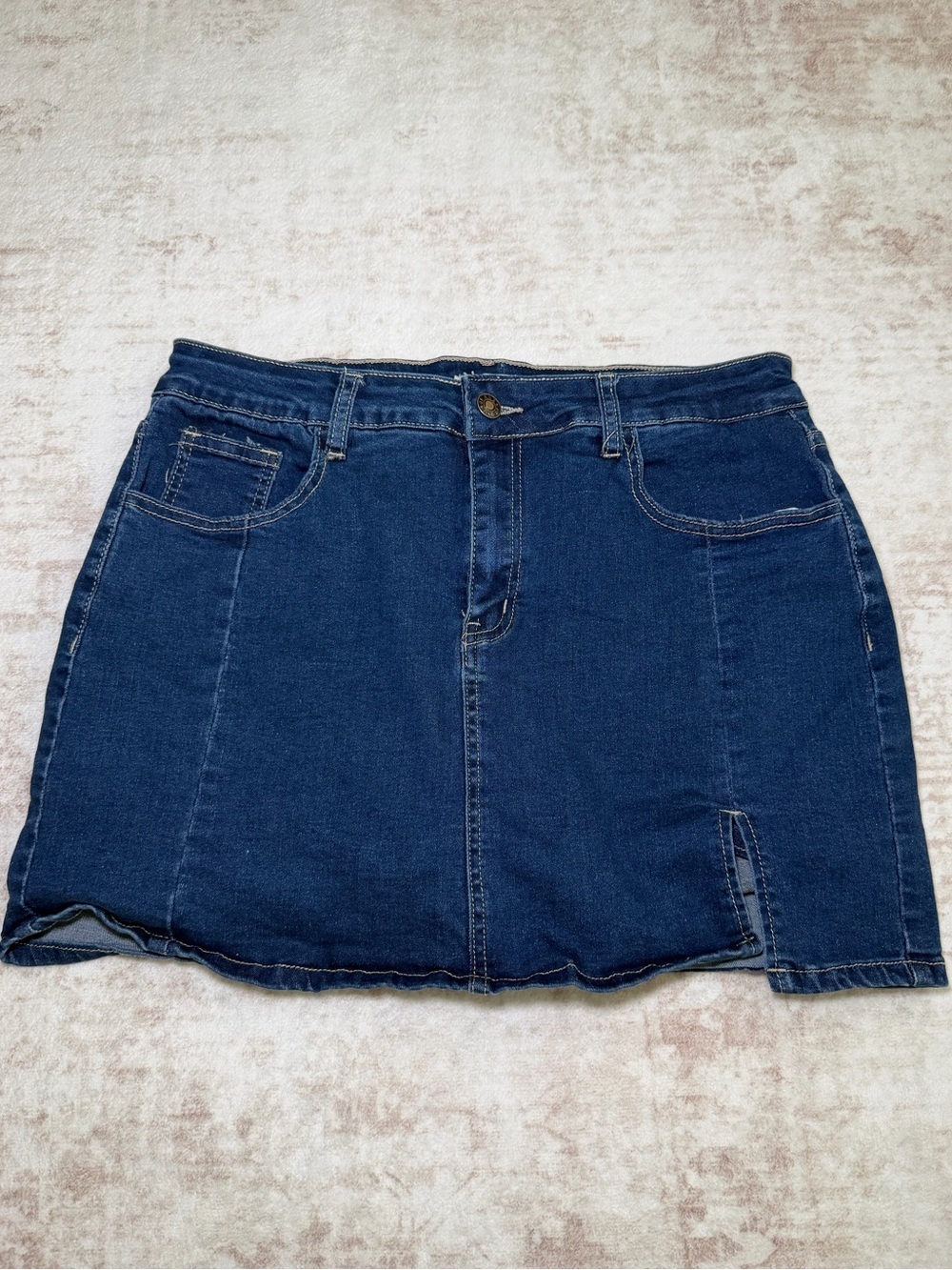 Luvamia Dark Blue High-Waisted Stretch Denim Jean Skort Women’s Large